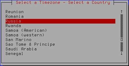 Selecting the country for setting the time zone