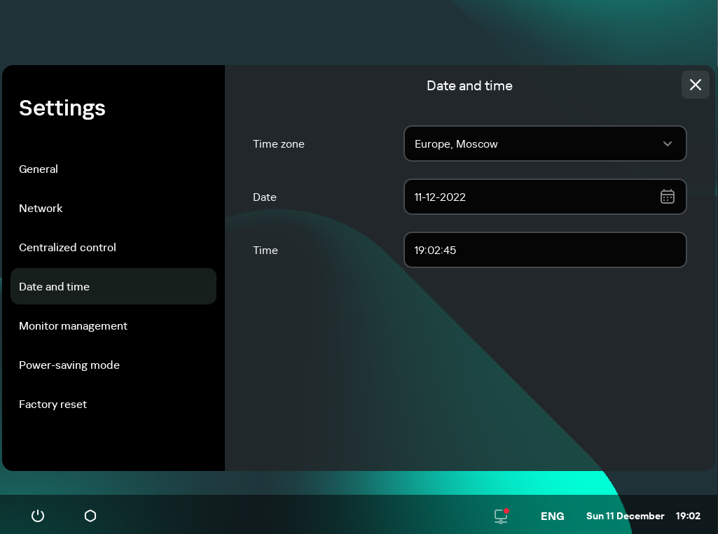 Screenshot of the "Date and time" section.