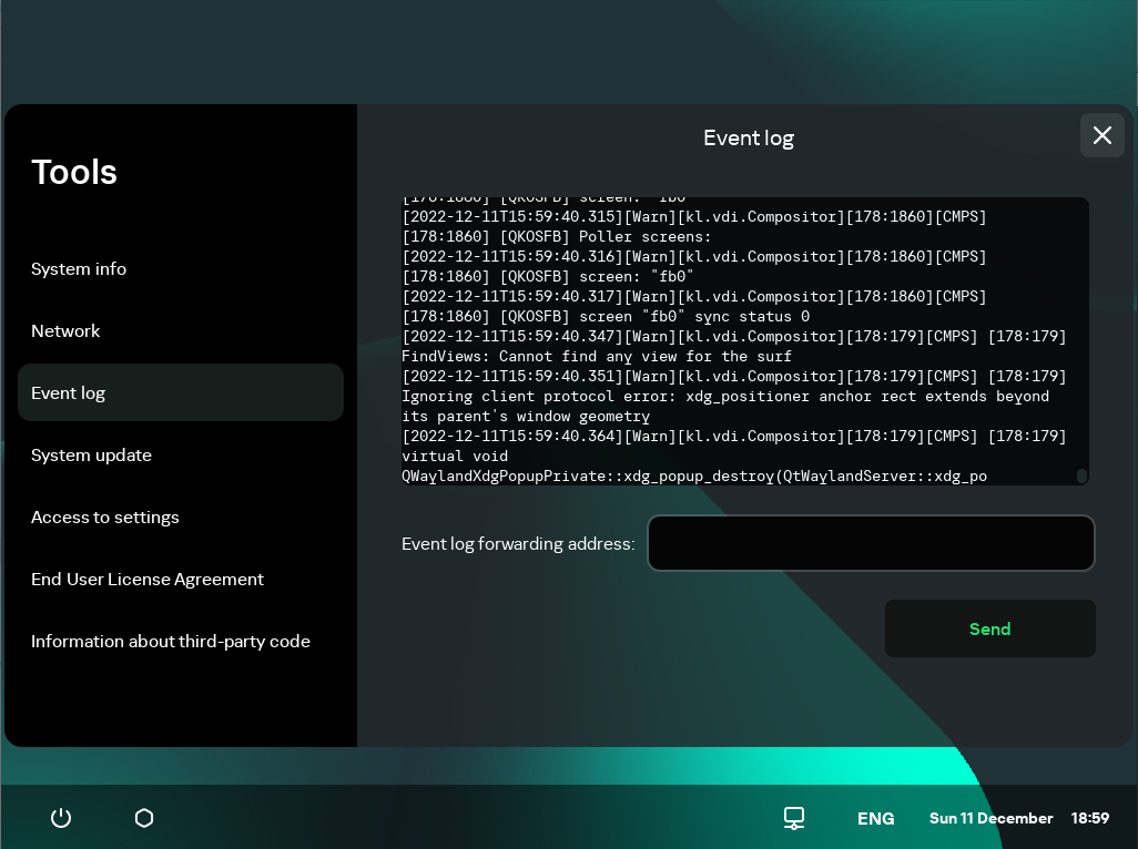 Screenshot of the "Event log" section.