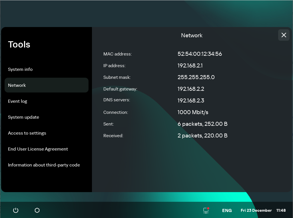 Screenshot of the "Network" section.