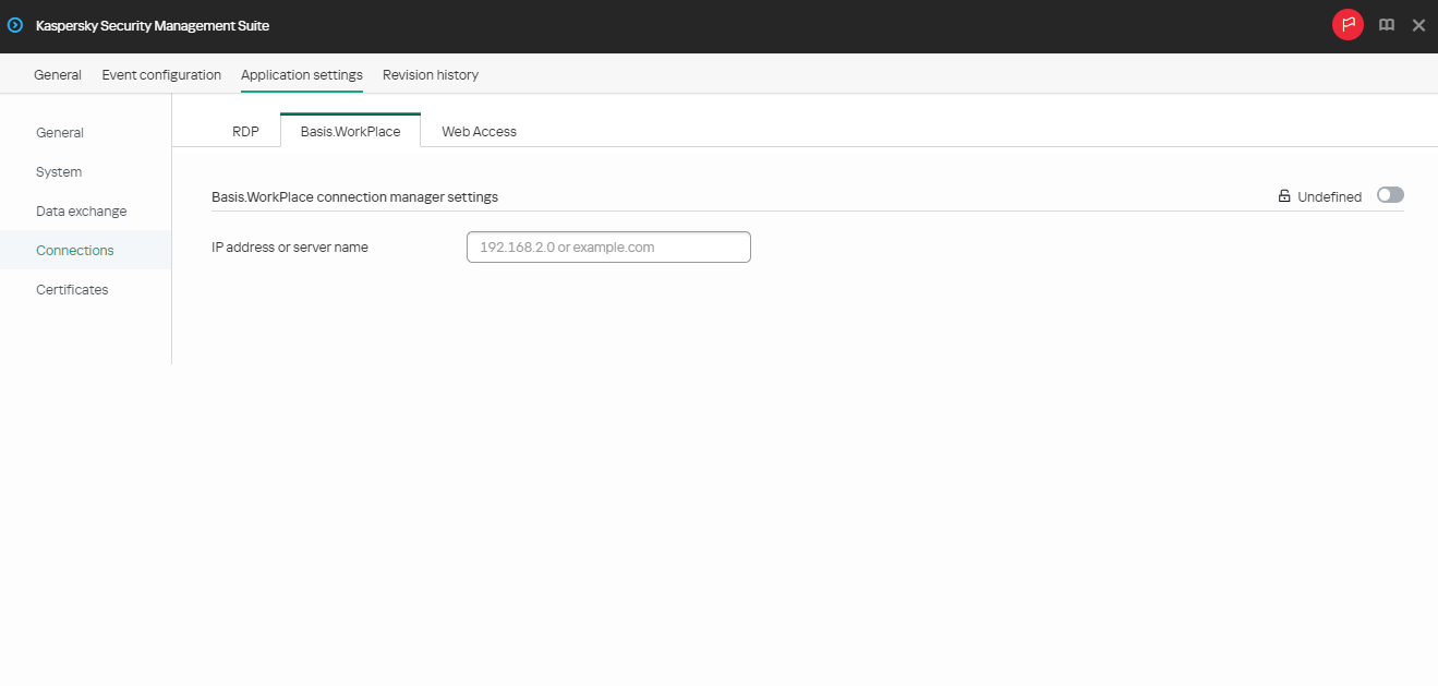 Screenshot of configuring settings for connecting to a remote desktop managed by Basis.WorkPlace for a group of devices.