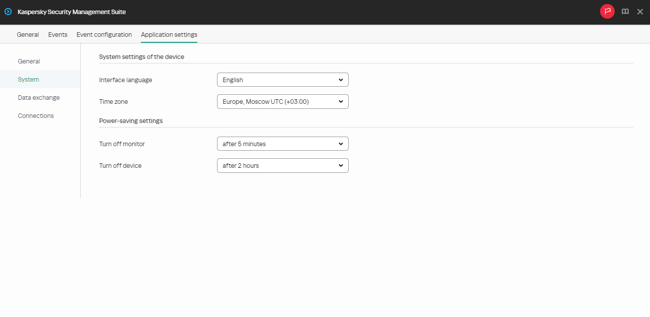 Screenshot of configuring system settings for one device.