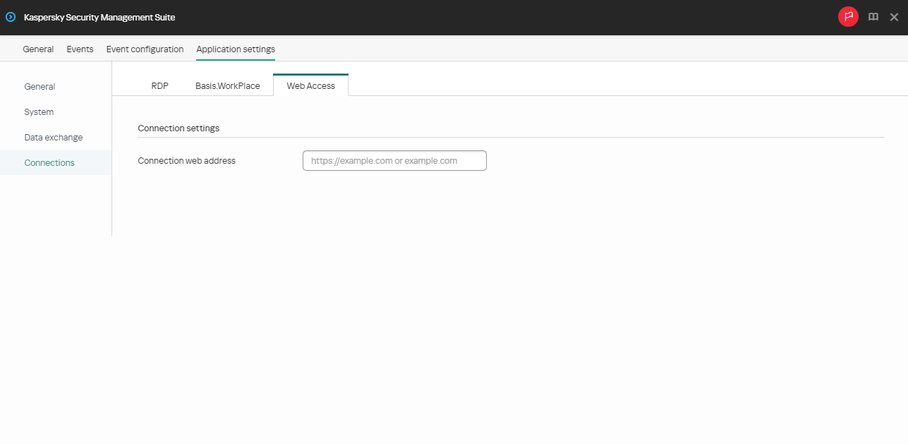 Screenshot of the configuration window for connecting to an environment in Web Access through the Web Console.
