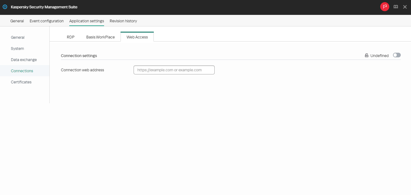 Screenshot of the configuration window for connecting to a remote environment in Web Access through the Web Console.