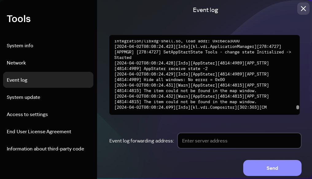 Screenshot of the "Event log" section.