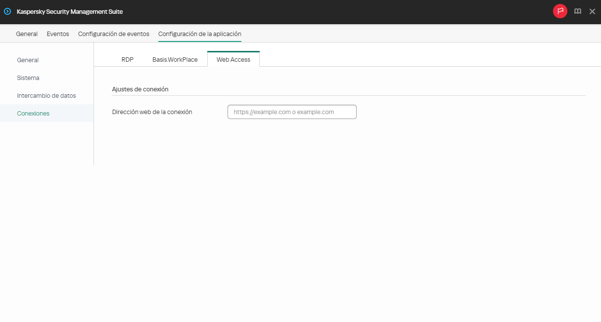Captura de la ventana de configuración para conectarse a un entorno en Web Access a través de Web Console.