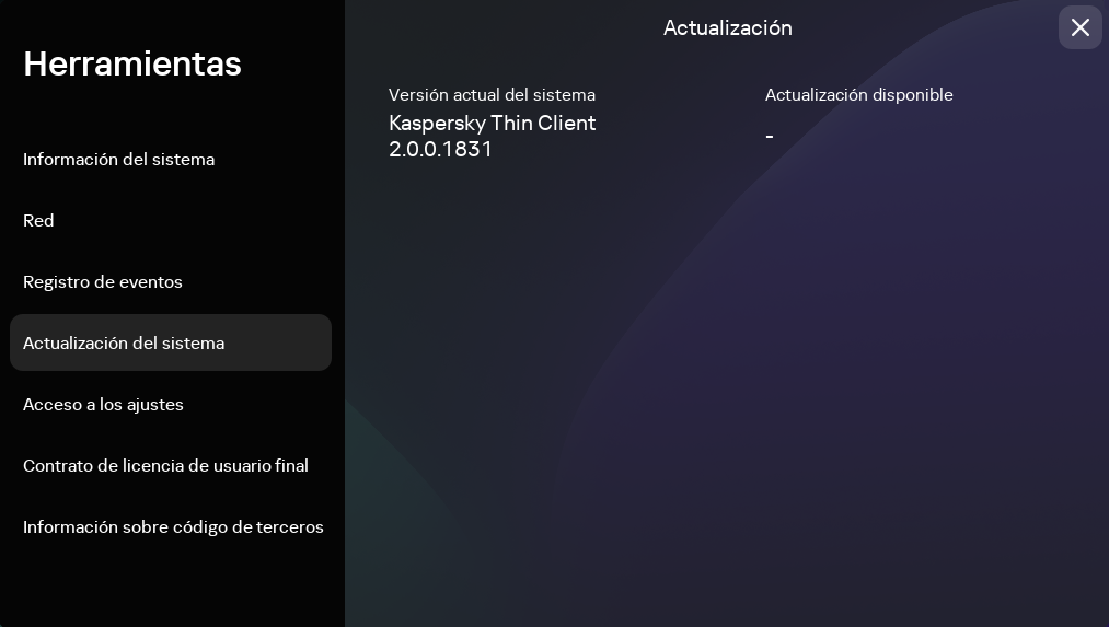 Herramientas. Sección Actualización del sistema.