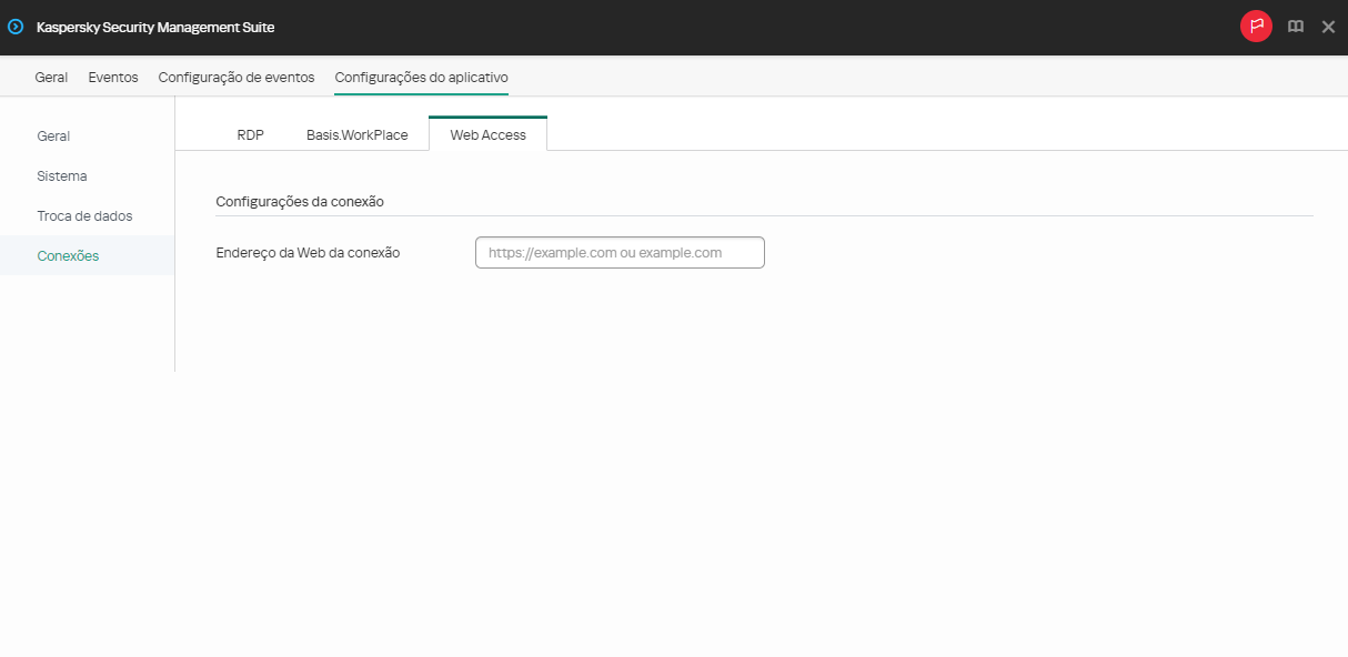 Captura de tela da janela de configuração para conectar-se a um ambiente no Web Access usando o Web Console.