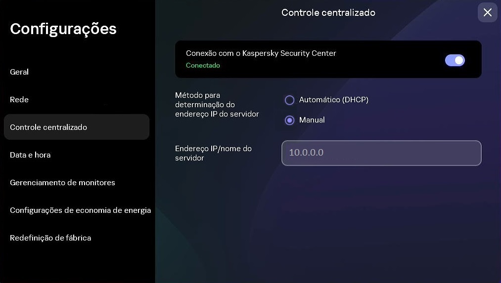 Captura de tela da seção "Controle centralizado".