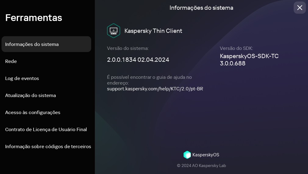 Ferramentas. Seção de informações do sistema