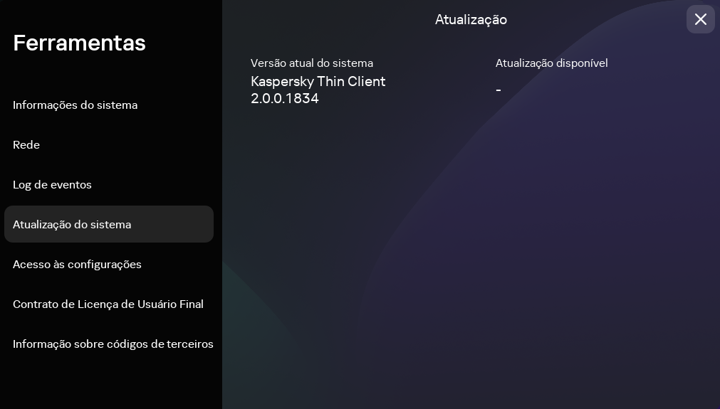 Ferramentas. Seção Atualização do sistema.