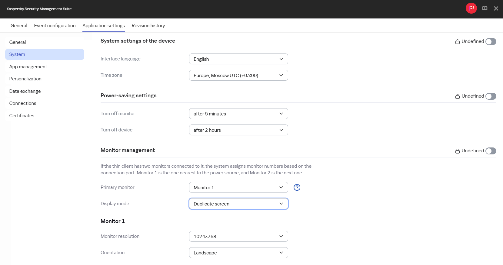 Screenshot of the window for configuring monitors for devices in an administration group via the Web Console.