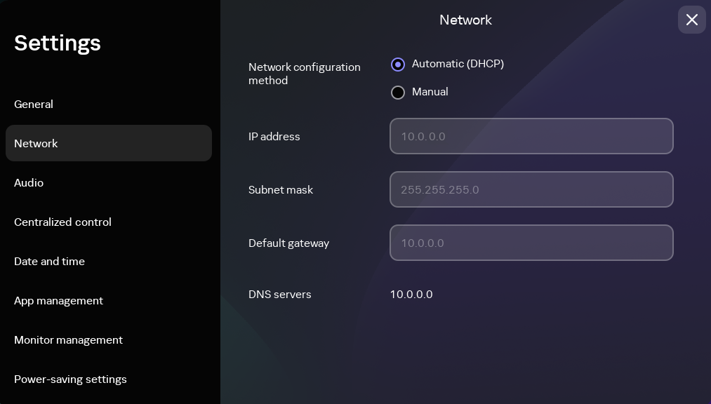 Screenshot of the Kaspersky Thin Client network settings window.
