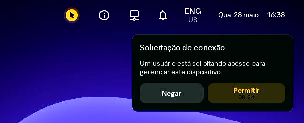 Captura de tela da janela do desktop do Kaspersky Thin Client exibindo uma solicitação para conexão remota com um thin client.