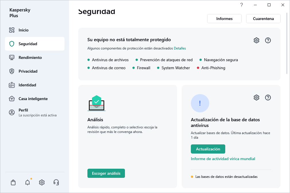 Actualización de la base de datos antivirus