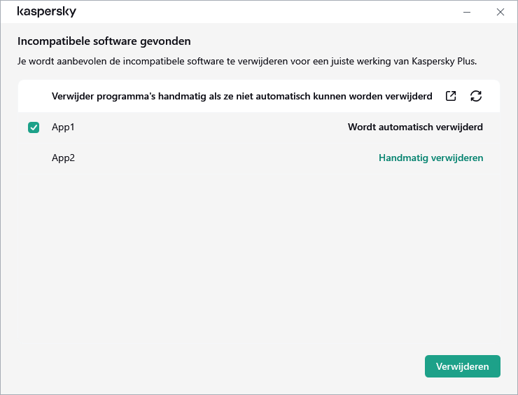 Venster met de lijst met incompatibele programma's