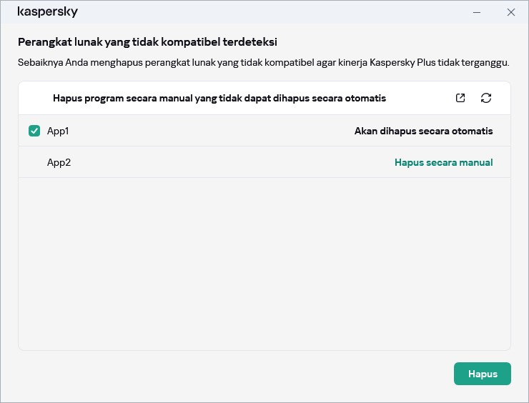 Jendela dengan daftar aplikasi yang tidak kompatibel