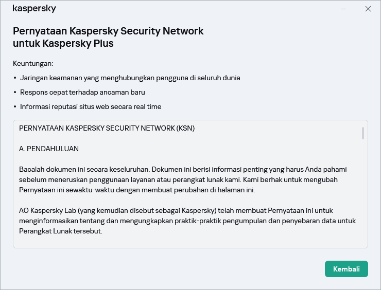 Jendela penerimaan Pernyataan Kaspersky Security Network