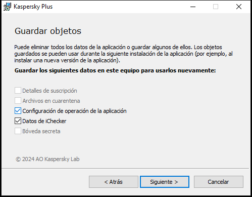 Ventana para guardar la configuración al desinstalar una aplicación