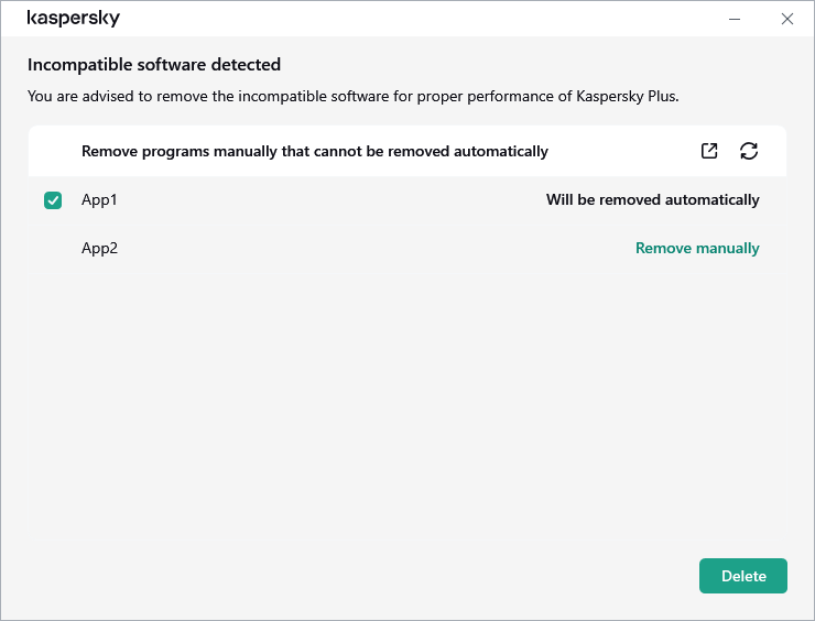 Uyumsuz uygulamaların listesini içeren pencere