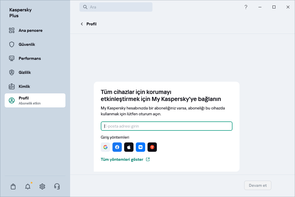 My Kaspersky'ye bağlanabileceğiniz adım