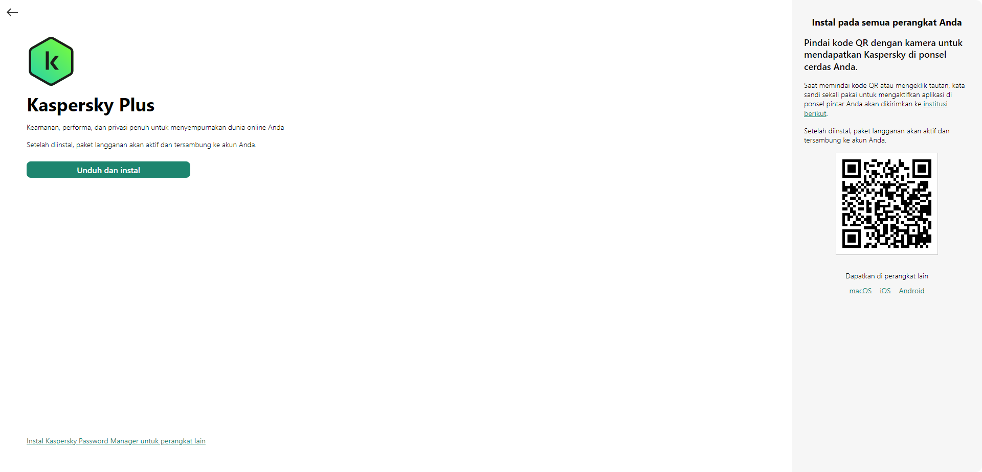 Jendela untuk mengunduh dan menginstal aplikasi