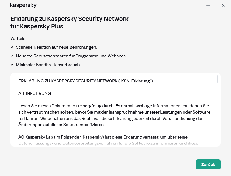 Fenster zur Bestätigung der Erklärung zu Kaspersky Security Network