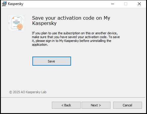Window prompting to save a subscription in My Kaspersky