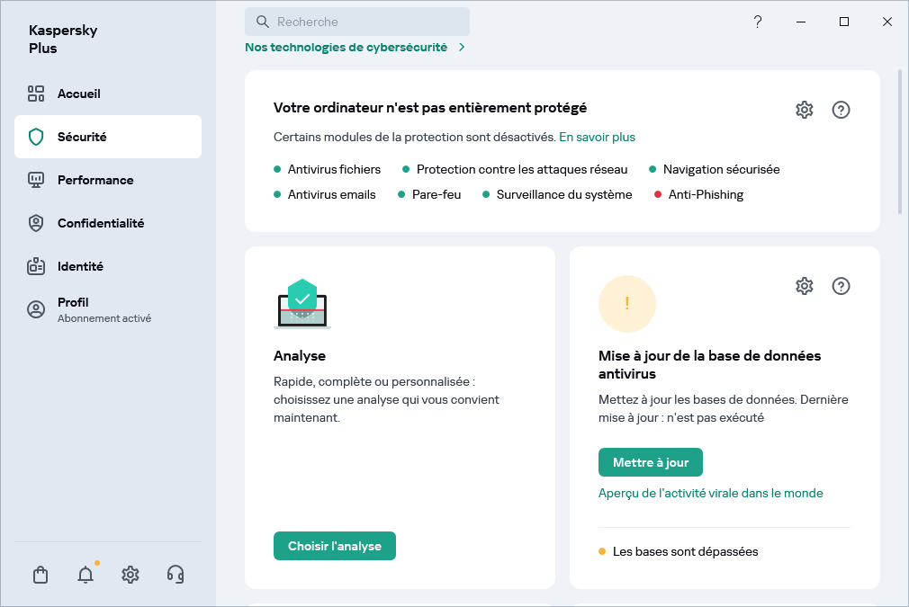Mise à jour de la base de données antivirus