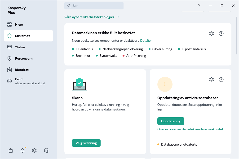Antivirus database oppdatering