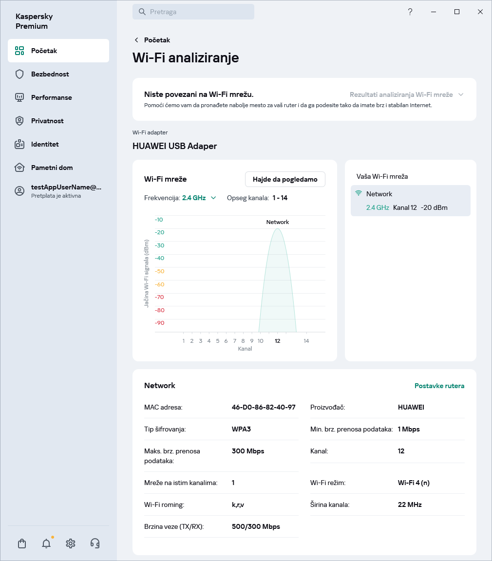 Prozor koji prikazuje Wi-Fi mreže