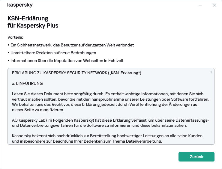Fenster zur Bestätigung der Erklärung zu Kaspersky Security Network