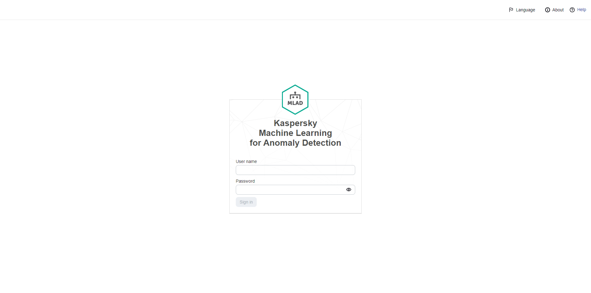 The login page contains the fields for entering login and password and the "Sign in" button.
