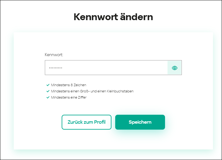 Das Fenster "Benutzerkonto-Einstellungen". Die Registerkarte "Kennwort".