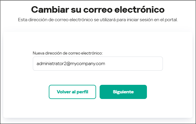 Ventana Configuración de la cuenta de usuario. Pestaña Dirección de correo electrónico