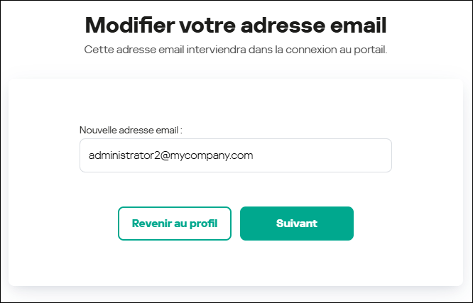 Fenêtre Paramètres du compte utilisateur. Onglet Adresse email.