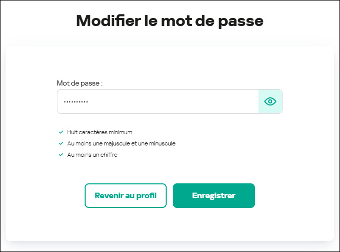 Fenêtre Paramètres du compte utilisateur. Onglet Mot de passe.