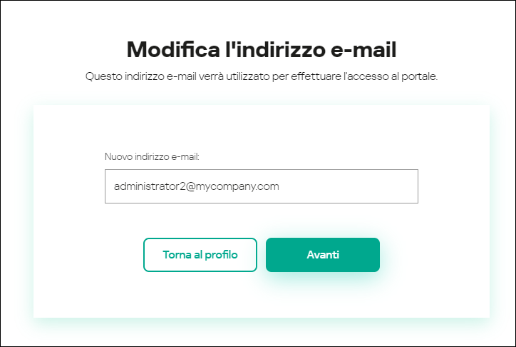 Finestra Impostazioni account utente. Scheda indirizzo e-mail.