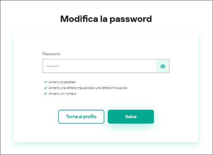 Finestra Impostazioni account utente. Scheda Password.
