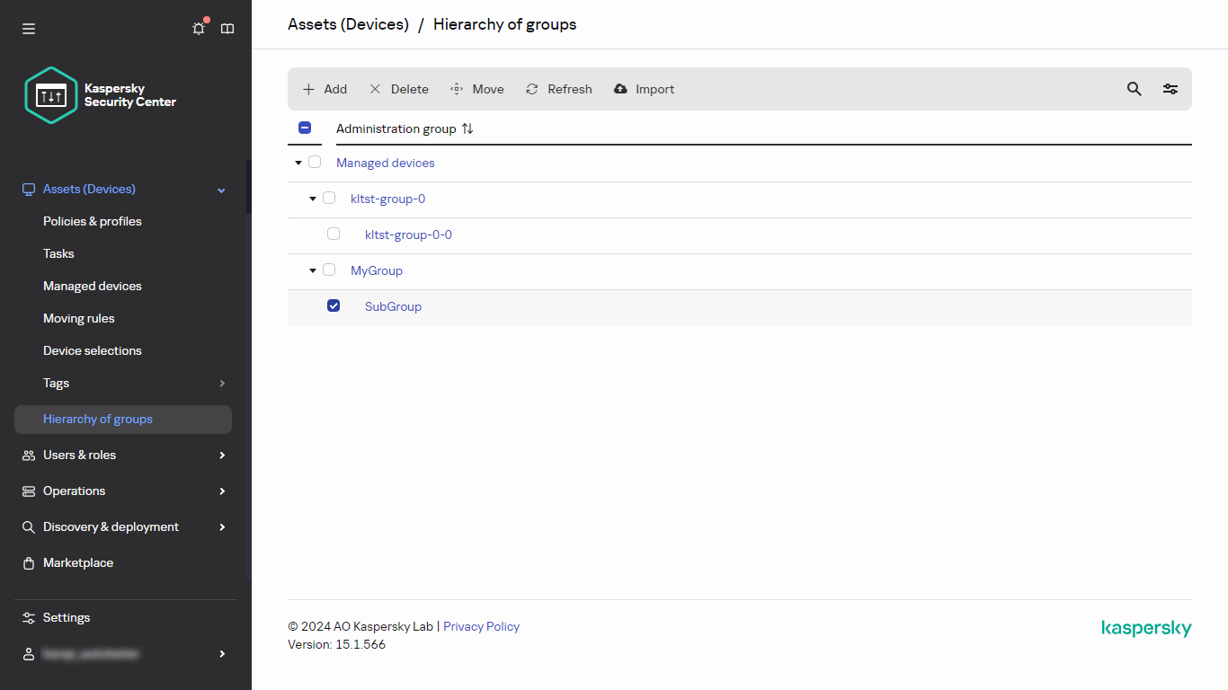 Hierarchy of groups with SubGroup selected.