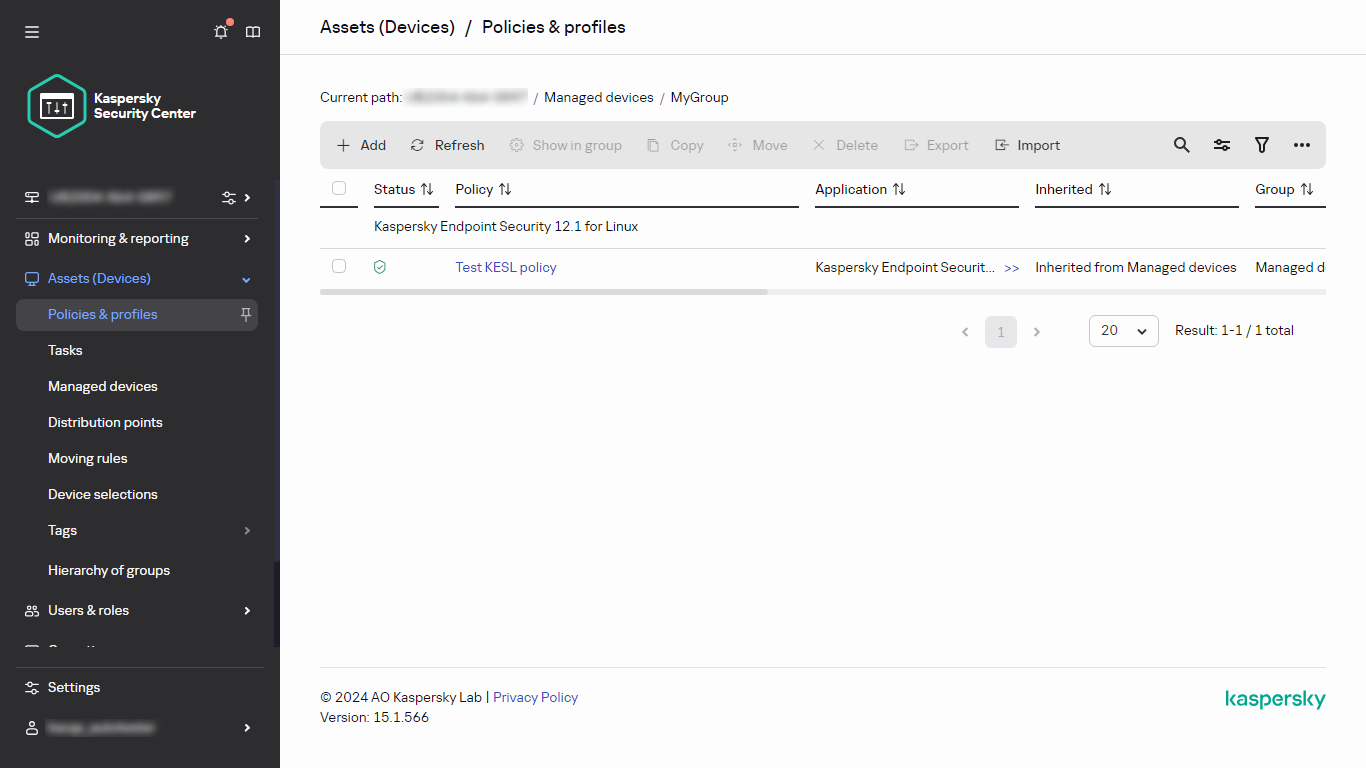 Policy Node in Policies and profiles.