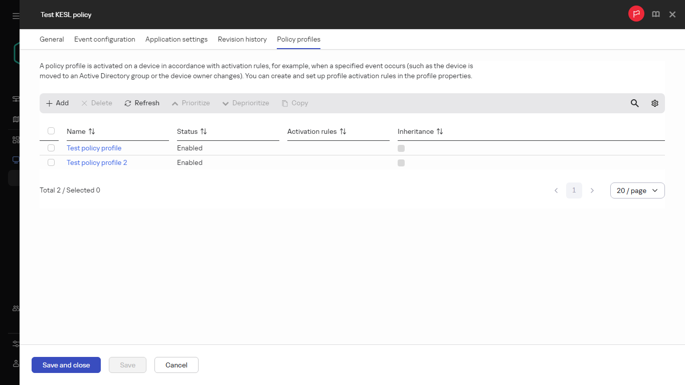 The list of policy profiles.