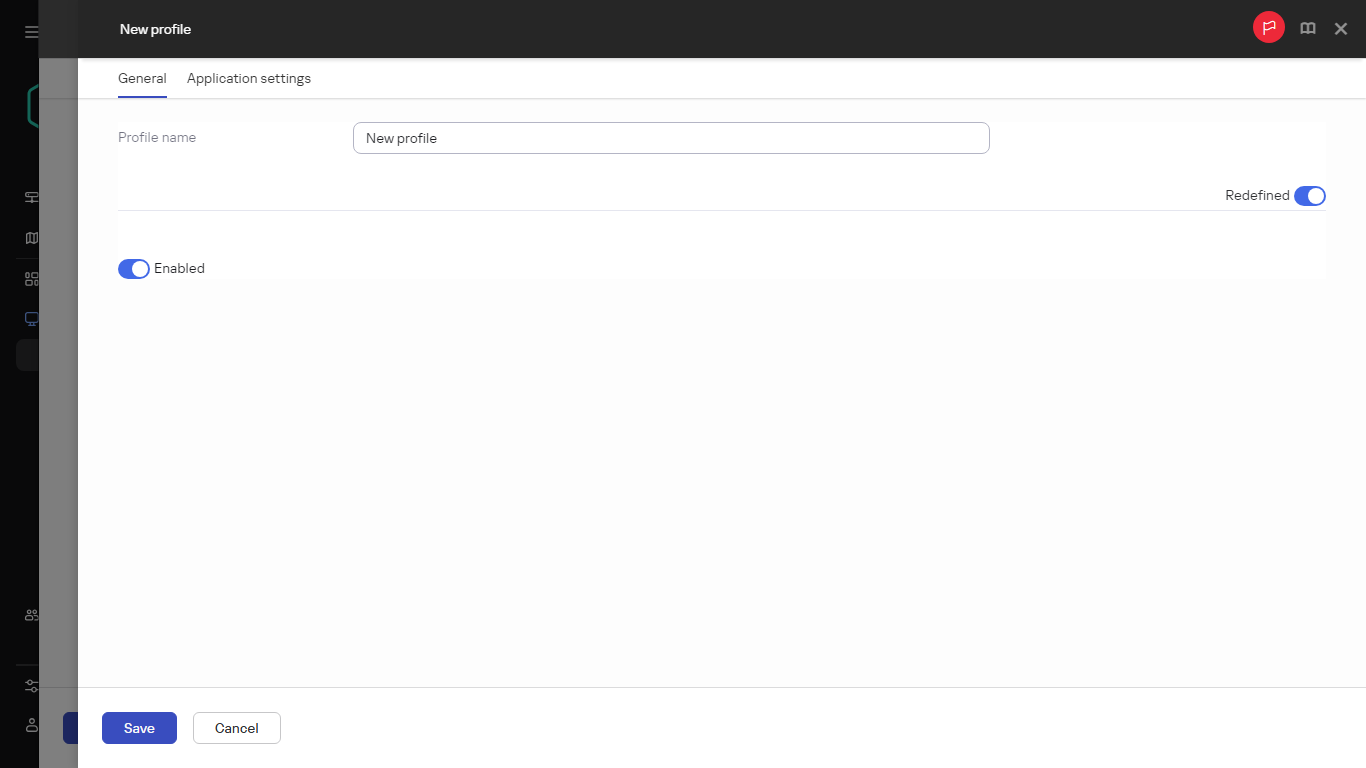 Specifying the name of a new policy profile on the General tab.