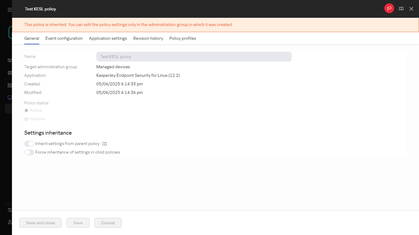 An inherited policy that cannot be edited.