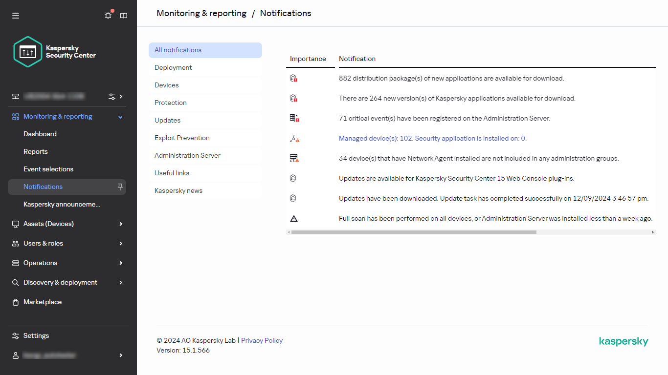 The Notifications section in Monitoring & reporting.