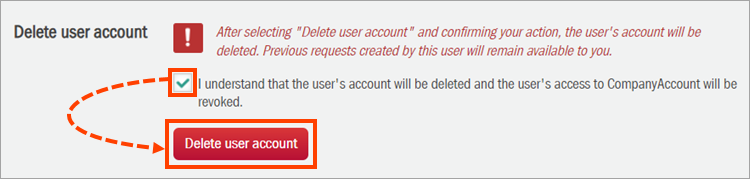 Deleting a user account from Kaspersky CompanyAccount
